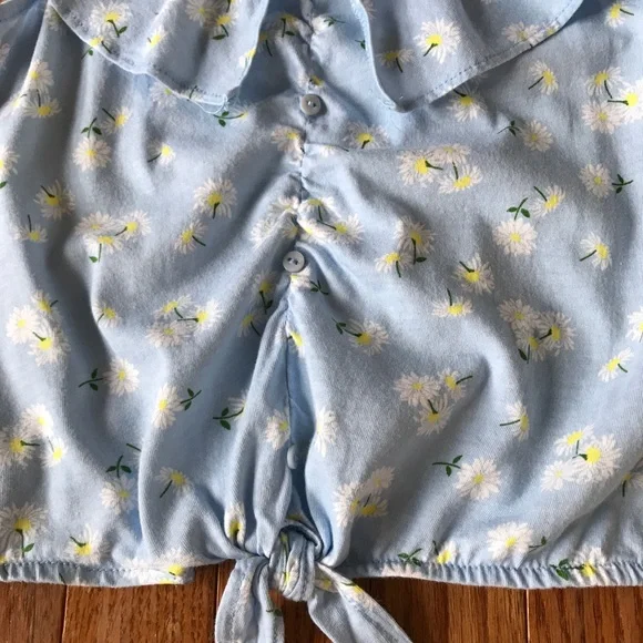 Zara Girls NWT Blue Flower Print Top Ruffle Detail Sz 9 - Picture 4 of 10